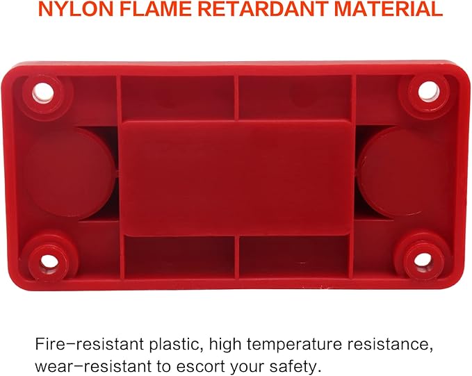 AMOMD 300A PowerBars 4 Terminal Studs (5/16 inch) M8 Nickel Plated Copper Distribution Block Electrical Negative Bus Bars Ground Block with Cover for Trailer Marine Boat Car RV (Red)