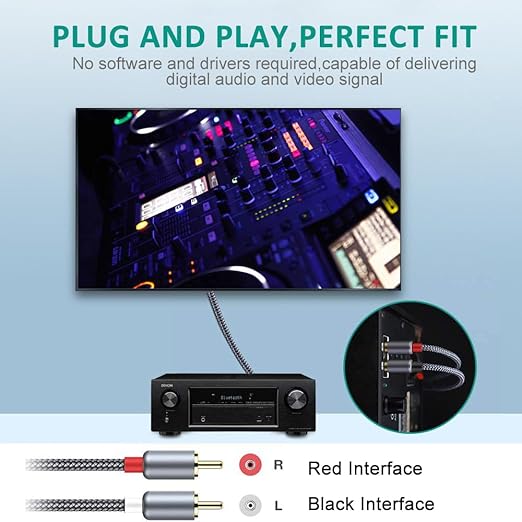 RCA Cable, 2RCA Male to 2RCA Male Stereo Audio Cables【10M/32FT, Hi-Fi Sound, Shielded】 Braided RCA Stereo Cable for Home Theater, HDTV, Amplifiers, Hi-Fi Systems, Car Audio, Speakers- Grey