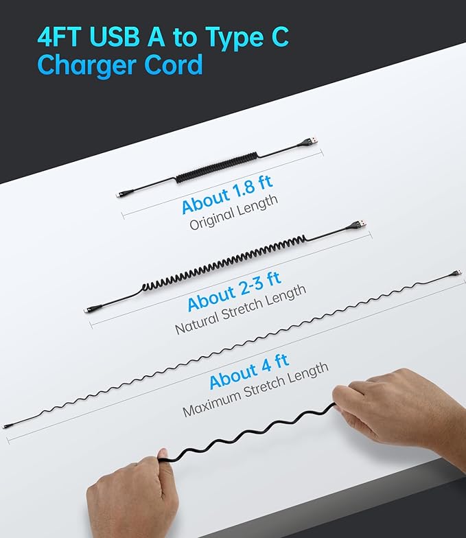 USB C Cable Fast Charging, 2Pack 3ft Coiled USB A to USB C Charge Cable for Car, USB-C Charging Cord Compatible with iPhone 17/16/15/Pro Max/Plus/Samsung Galaxy S20 S10 and More Type C Devices-Black