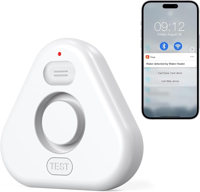 Water Detector Sensor,Water Leak Detectors for Home with App Alerts,Water Alarm with 120db Adjustable Alarm,500ft Transmission for Basement, Bathroom, Laundry, No Hub Required (Support 2.4G)