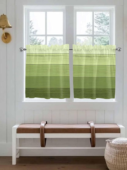 Gradient Green Wooden Board Window Valance Curtains, Retro Country Wood Grain - Image 2