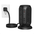 Black Surge Protector Power Strip with 4 Individual Switches, TESSAN USB C Charging Station Power Tower with Flat Extension Cord 10 Ft, 12 Outlets Black Extension Cord, Dorm Room, Office Accessories