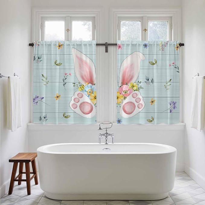 Easter Kitchen Tier Curtains 45 Inch Long 2 Panel Set, Rod Pocket Short Window - Image 5