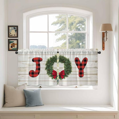 Christmas Wreaths Kitchen Tier Curtains 36 Inch Long 2 Panel Set, Rod Pocket - Image 3