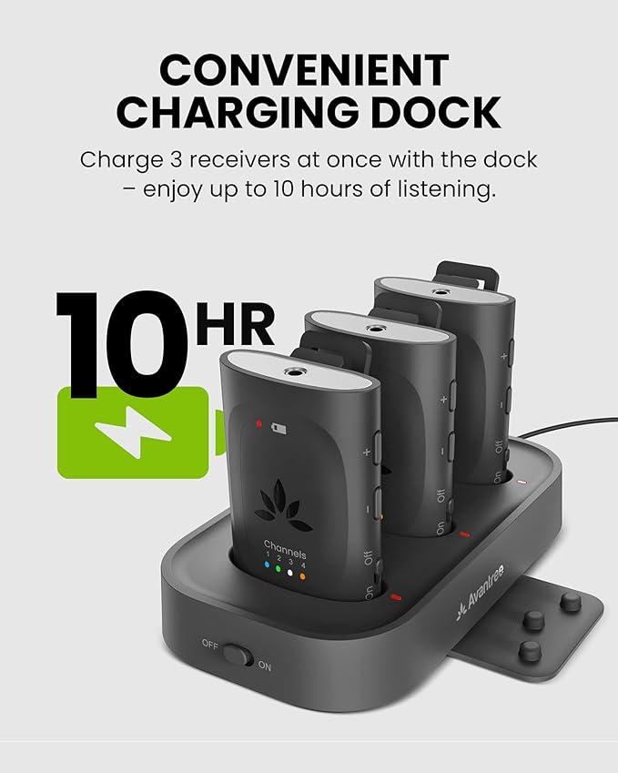 Avantree Audiplex M3 – Multi-Channel Assistive Listening System & Headphones for Church Translation, Classroom, 30ms Low Latency, Superior Sound, Wireless Audio Transmitter with 3 Clip-on Receivers