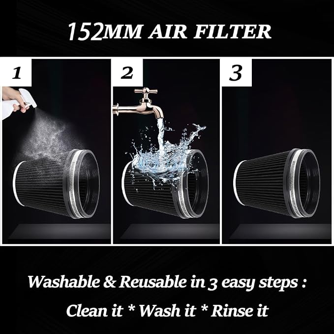 MUGE RACING 6" 152 mm High Flow Inlet Air Filter, Air Intake Cone Filter - Image 4