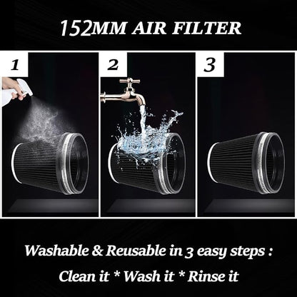 MUGE RACING 6" 152 mm High Flow Inlet Air Filter, Air Intake Cone Filter - Image 4