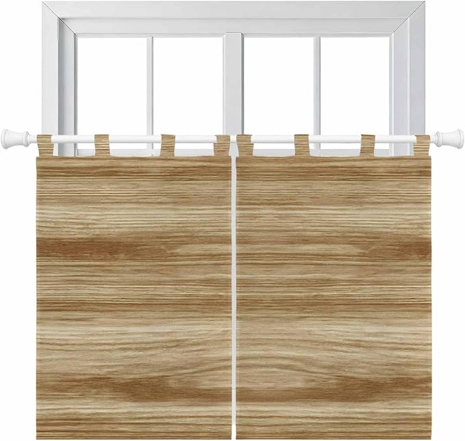 Light Brown Wood Grain Bedroom Curtains 63 Inch Length, Window Curtains Tab Top by Unknown
