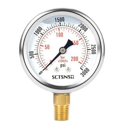 2-1/2" Dial Size, 0-3000 Psi Pressure Gauge, Glycerin Liquid Filled, 1/4" NPT by SCTSNSR