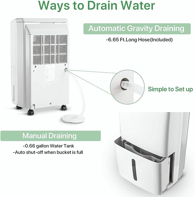 Waykar 2000 Sq. Ft. 2025 Energy Star Dehumidifier for Home and Basements, with Auto or Manual Drainage, 0.66 Gallon Water Tank Capacity
