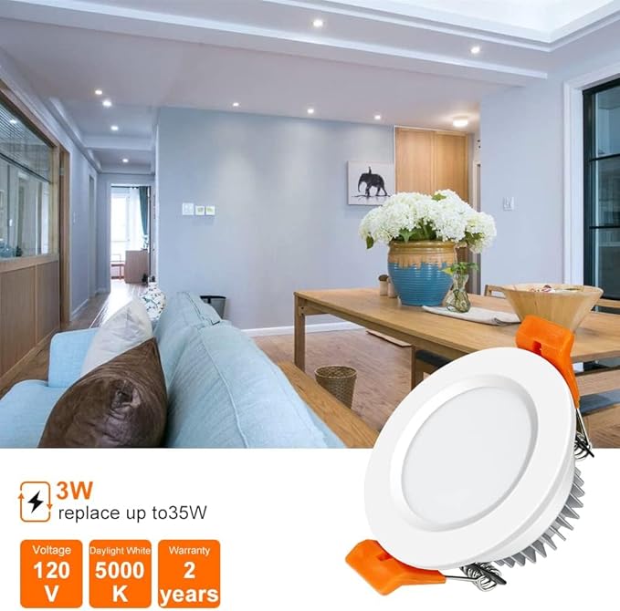 inShareplus 6 Pack 2 Inch LED Recessed Lighting, Downlight Dimmable 3W (35W Equivalent), 5000K Daylight White, CRI80, Recessed Light Fixtures with LED Driver