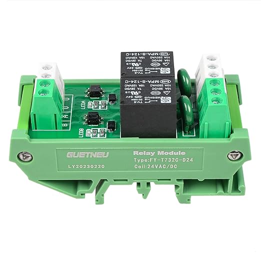 GUETNEU Relay Board, Relay Module 2 Channel 1 SPDT DIN Rail Mount 24V DC/AC, Interface Board(FY-T732C-D24)