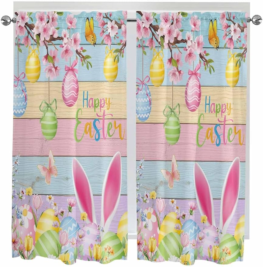 Colorful Easter Living Room Curtains 72 Inches length, Spring Watercolor Bunny by Unknown