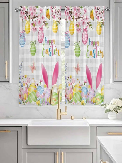 Happy Easter Bedroom Curtains 63 Inches length, Spring Watercolor Bunny Eggs - Image 3