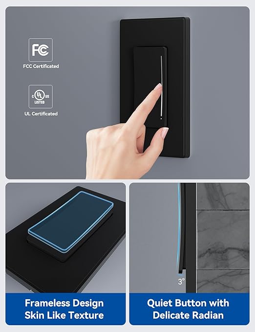 ELEGRP Smart Dimmer Light Switch DTR30, Single Pole or 3 Way, 2.4GHz Wi-Fi Touch Dimmer Compatible with Alexa/Google Assistant, Needs Neutral Wire, No Hub Required, UL and FCC Listed, Black, 4 Pack