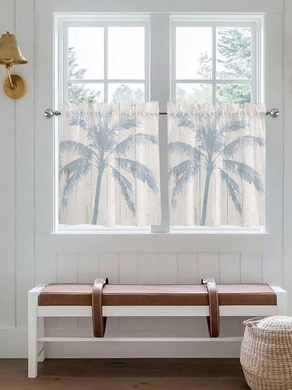 Summer Coconut Tree on Vintage Wood Grain Window Valance Curtains, Seaside - Image 2