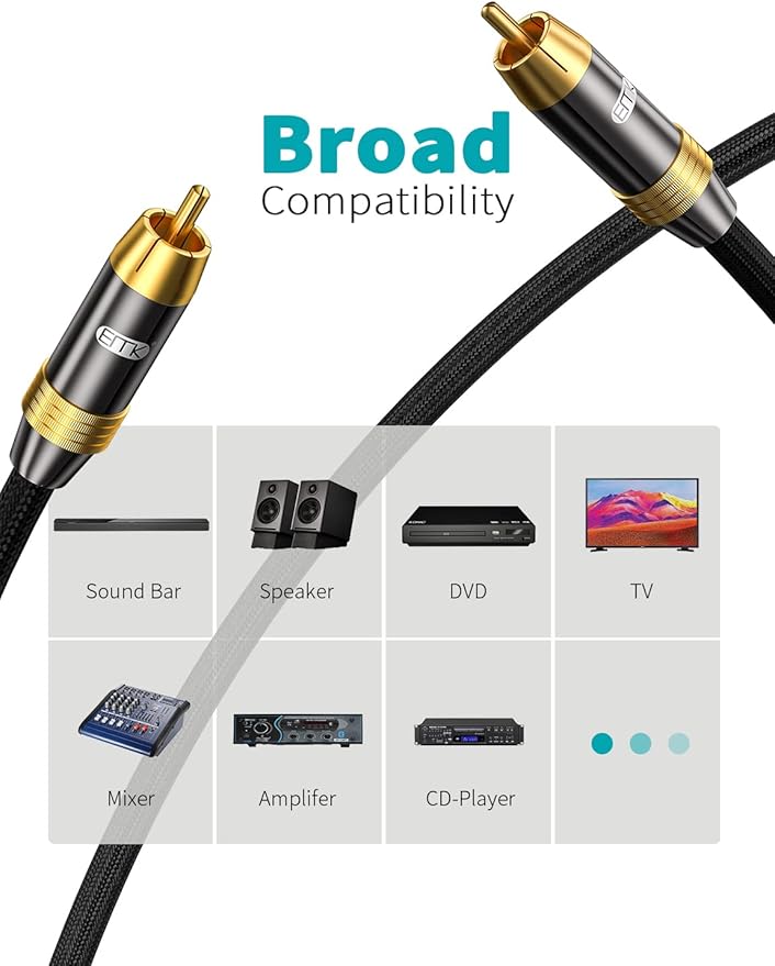 Subwoofer Cable,EMK Digital Coaxial Audio Cable [24K Gold-Plated, Durable Cotton] Premium S/PDIF RCA Male to RCA Male for Home Theater, Soundbar,Speaker,HDTV, Subwoofer, Hi-Fi Systems (Black-3.3ft/1m)