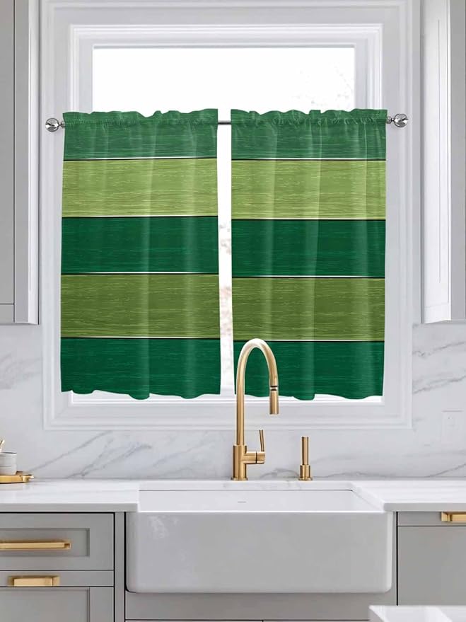Farm Retro Green Wood Grain Window Valance Curtains, Rustic Wooden Plank - Image 3