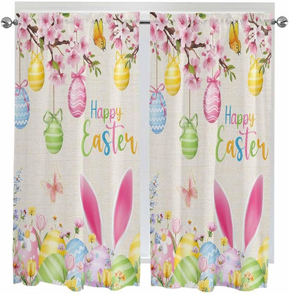 Happy Easter Bedroom Curtains 63 Inches length, Spring Farmhouse Bunny Eggs by Unknown