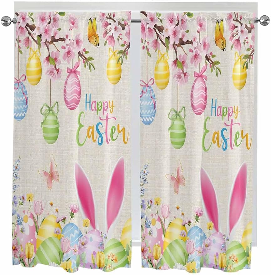 Happy Easter Living Room Curtains 72 Inches length, Spring Farmhouse Bunny Eggs by Unknown