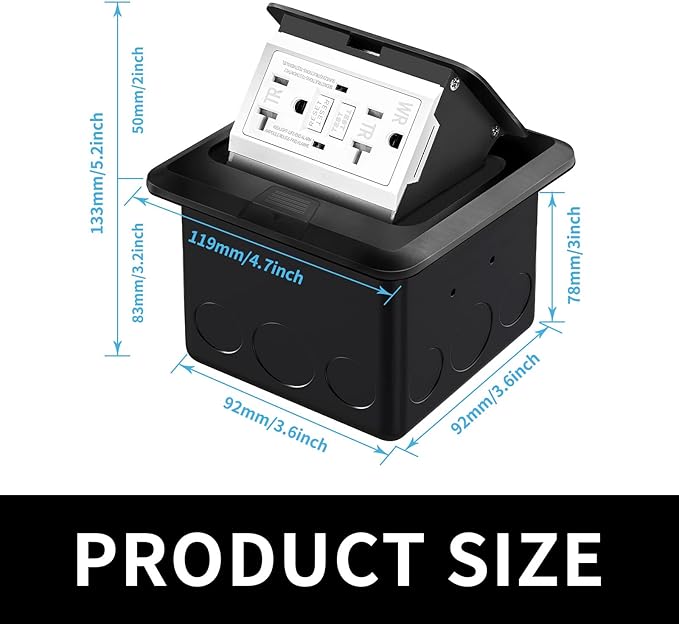 Vagueior Recessed Floor Electrical Outlet Kit,Waterproof Electrical Outlet Covcer Box,Hidden GFCI Outlet+20A Tamper-Resistant Receptacle Outlet with Slow Elastic Damping，ETL Certified，Black(2 Pack)