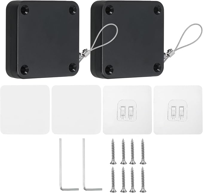 PATIKIL Punch-Free 1200g Automatic Sliding Screen Door Closer, Multifunctional Storm Sensor Door Closer with Steel Drawstring for Bedroom Storm Bathroom Study Room, Black 2Pcs