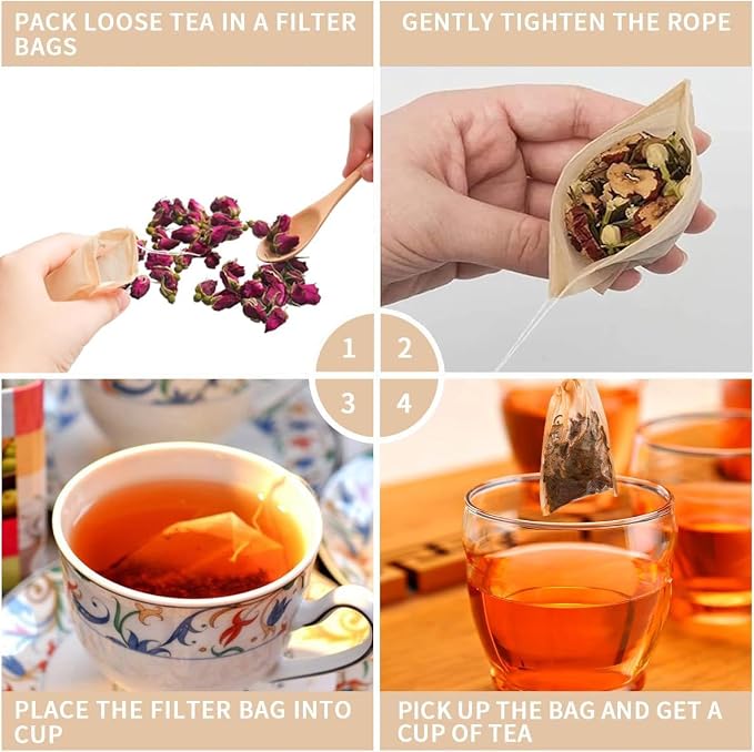 Tea Filter Bags, Tea Bags for Loose Leaf Tea Safe & Natural Material, - Image 3