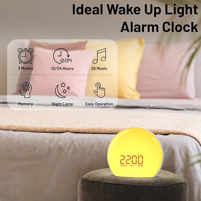 Audio and Video Receivers Sound Machine Alarm Clock Sunrise Wake Up Light with 25 Sounds Simulation Dual Alarms Bedroom Kids Adults Heavy Sleepers 12 Colors Nightlight Sleep Aid Snooze Timer Mode