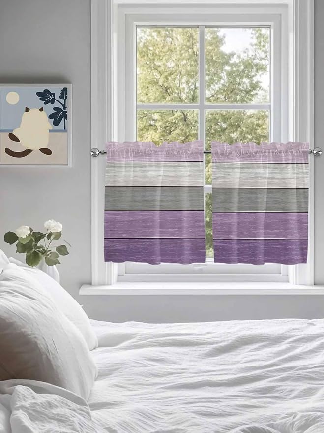 Country Wood Board Gray Purple Window Valance Curtains, Farmhouse Gradient - Image 4