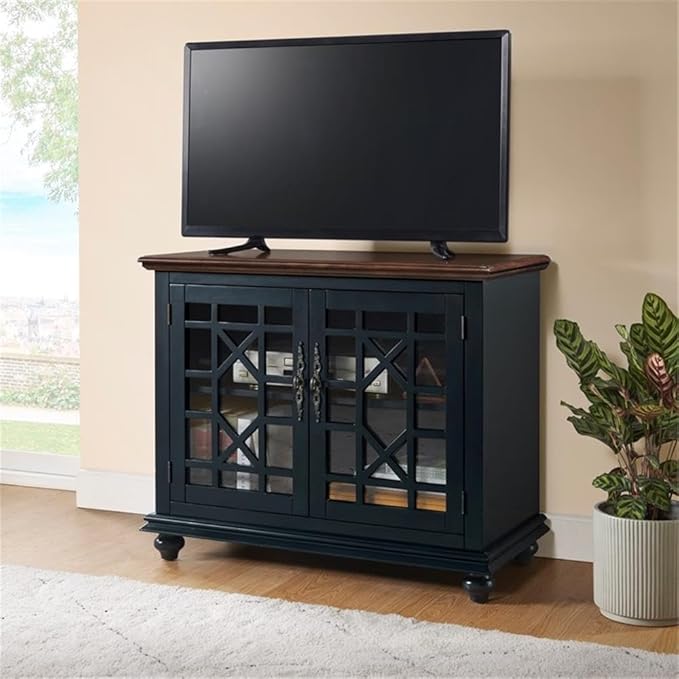 Martin Svensson Home Elegant Small Spaces TV Stand Blue with Coffee Walnut Top