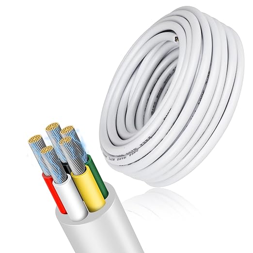 16 Gauge 5 Conductor Electrical Wire, 49.2FT Low Voltage 16/5 Tinned Copper Stranded 5 Wire Cable, 16 AWG White Flexible Extension Power Cord for Sprinkler, Thermostat, Speaker, Irrigation, Automotive