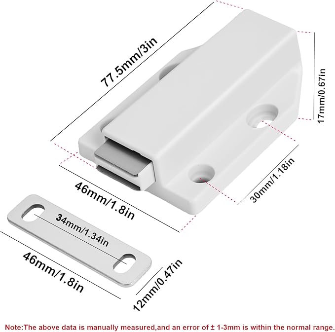 8 Pack Magnetic Push Latch,Heavy Duty Magnetic Touch Latch,for Push to Open Cabinet or Kitchen Drawer, Kitchen Door,on Strong Pop Out (White - 2.7 inch, 8 Pack)
