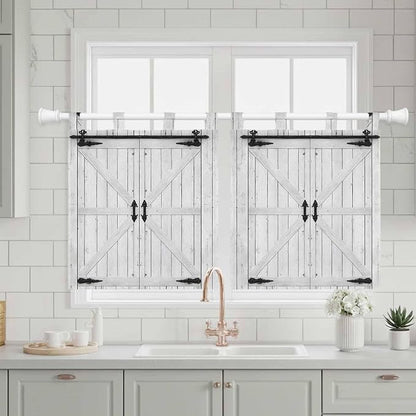 Farmhouse Wood Grain Kitchen Curtains 36 Inch Length, Small Window Curtains Tab - Image 3