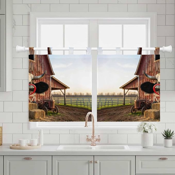 Farm Cows Kitchen Curtains 24 Inch Length, Small Window Curtains Tab Top - Image 3