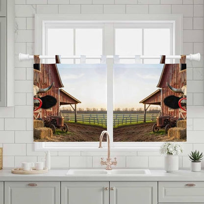 Farm Cows Kitchen Curtains 24 Inch Length, Small Window Curtains Tab Top - Image 3
