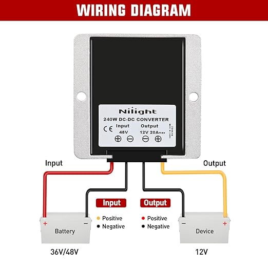Nilight 48V to 12V Voltage Converter 240W 20A Regulator Step Down to 12VDC Waterproof DC Convert Reducer Power Supply Transformer Module for Golf Cart Scooters Trucks
