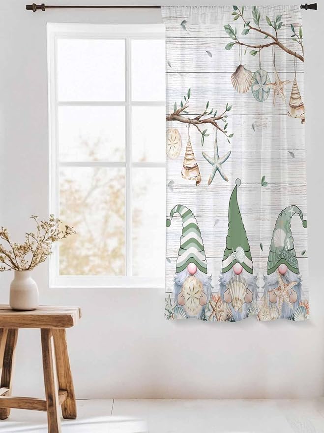 Sheer Curtains 72 Inches Long, Sage Green Gnomes Semi Sheer Curtains Light - Image 3