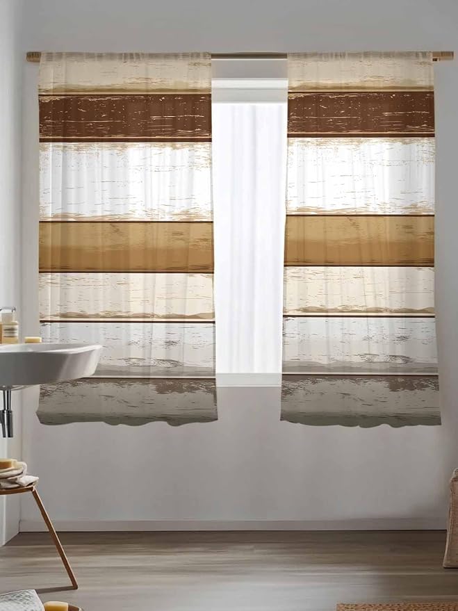 Sheer Curtains 72 Inches Long, Vintage Country Geometric Striped Privacy Voile - Image 5