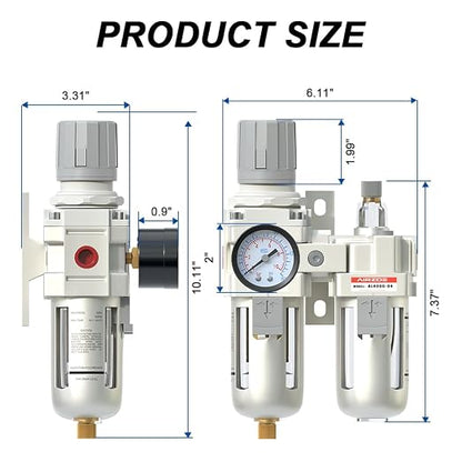 AIRZOE 1/2" NPT Compressed Air Filter Regulator Lubricator Combo, Air - Image 2