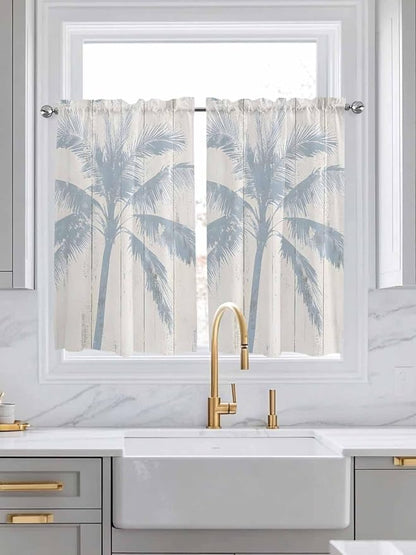 Summer Coconut Tree on Vintage Wood Grain Window Valance Curtains, Seaside by IDOWMAT