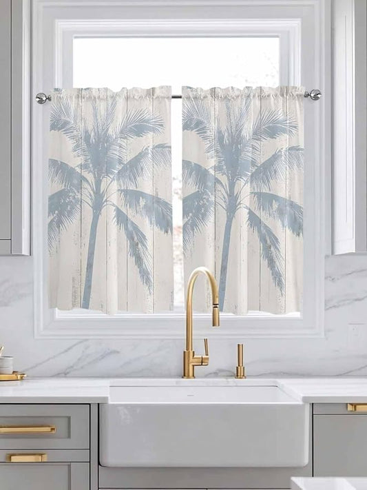 Summer Coconut Tree on Vintage Wood Grain Window Valance Curtains, Seaside by IDOWMAT
