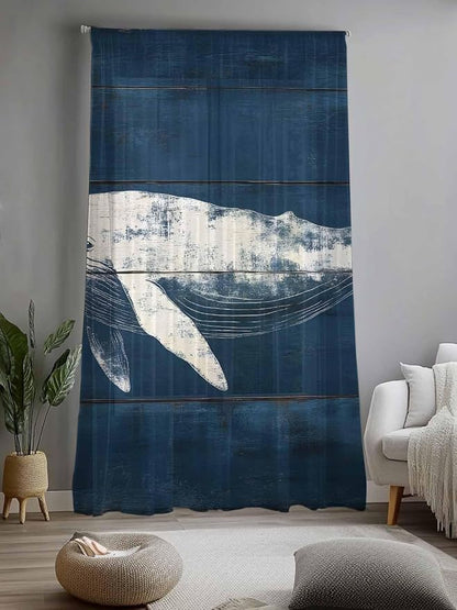 Sheer Curtains 108 Inches Long, Summer Whale Semi Sheer Curtains Light - Image 2