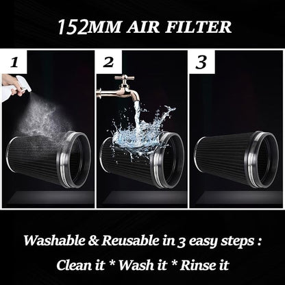 6" Inlet Cold Air Intake Filter Cone Replacement Performance Washable Clamp-On - Image 3