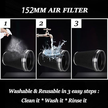 MUGE RACING 6" 152 mm High Flow Inlet Air Filter, Air Intake Cone Filter - Image 4