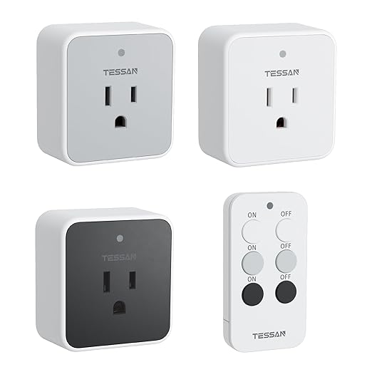 Remote Control Outlet, TESSAN 3 Pack Wireless Remote Light Switch, On Off Switch Plug for Lights, Lamps, Fans, Household Appliances, 100ft RF Range, 15A/1875W(3 Outlet)