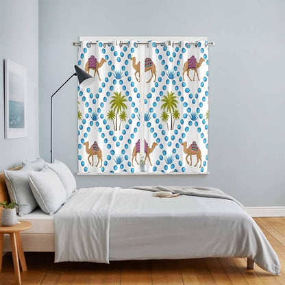 2 Panel Kitchen Cafe Curtains, Camels Palm Trees Sunlight Filtering Nature Air - Image 4