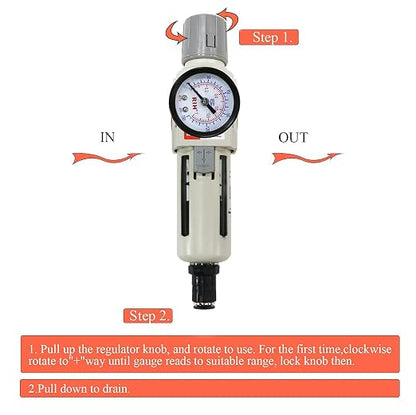 RIH 3/8"NPT Auto Drain Air Filter Pressure Regulator Combo Piggyback, 5 Micron - Image 5