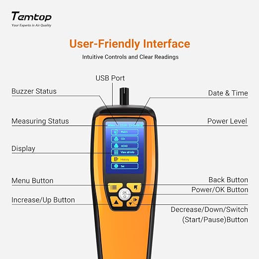 Temtop Air Quality Monitor CO2 Detector Professional Carbon Dioxide PM2.5 PM10 - Image 7