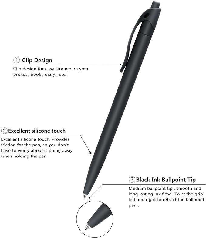 Aozora Pens Bulk 30 Pack Black Click Pens No Bleed Wholesale Retractable Ballpoint Pens Medium Point,Smooth Ink Pens for Journaling School Office Supplies 1.0MM Black Ink