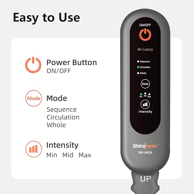 SHINE WELL Leg Compression Massager, Air Compression Massager for Circulation and Pain Relief, 3 Modes 3 Intensities 2 Extenders and Adjustable Wraps, Gift for Family or Friend